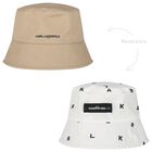 Baby Boys Beige & White Reversible Hat, 1, hi-res