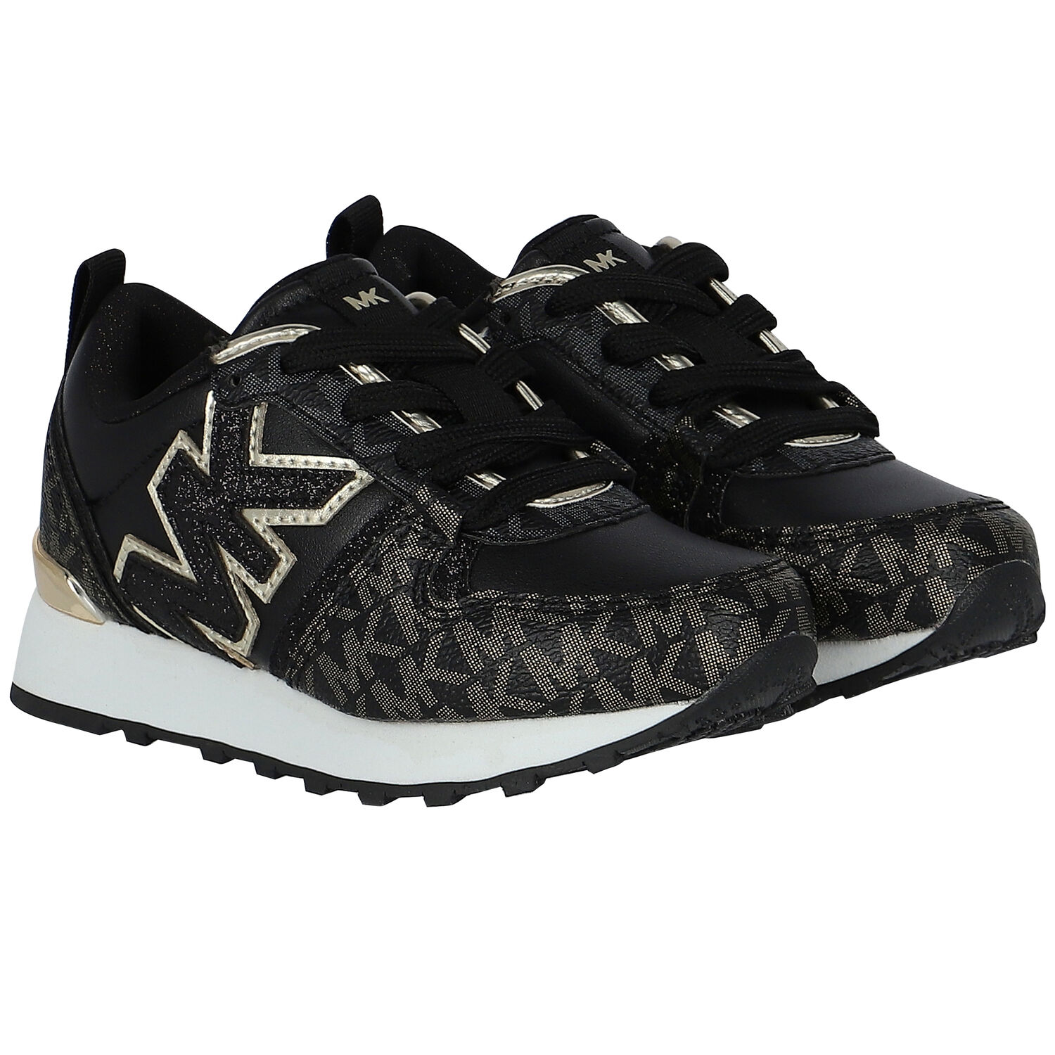 Girls Black Logo Trainers, 1, hi-res