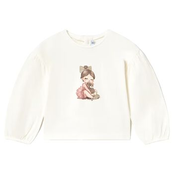 Younger Girls White Printed Long Sleeve Top