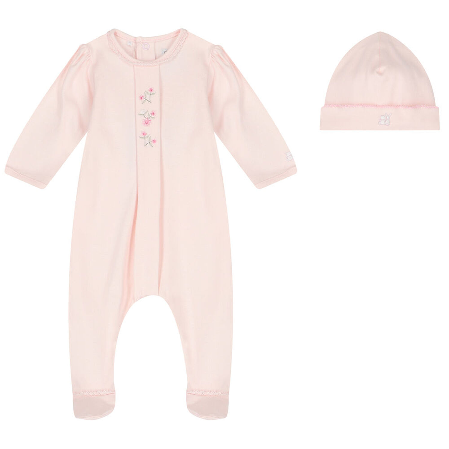 Baby Girls Pink Flower Babygrow Set, 1, hi-res