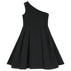 Girls Black One Shoulder Dress, 3, hi-res