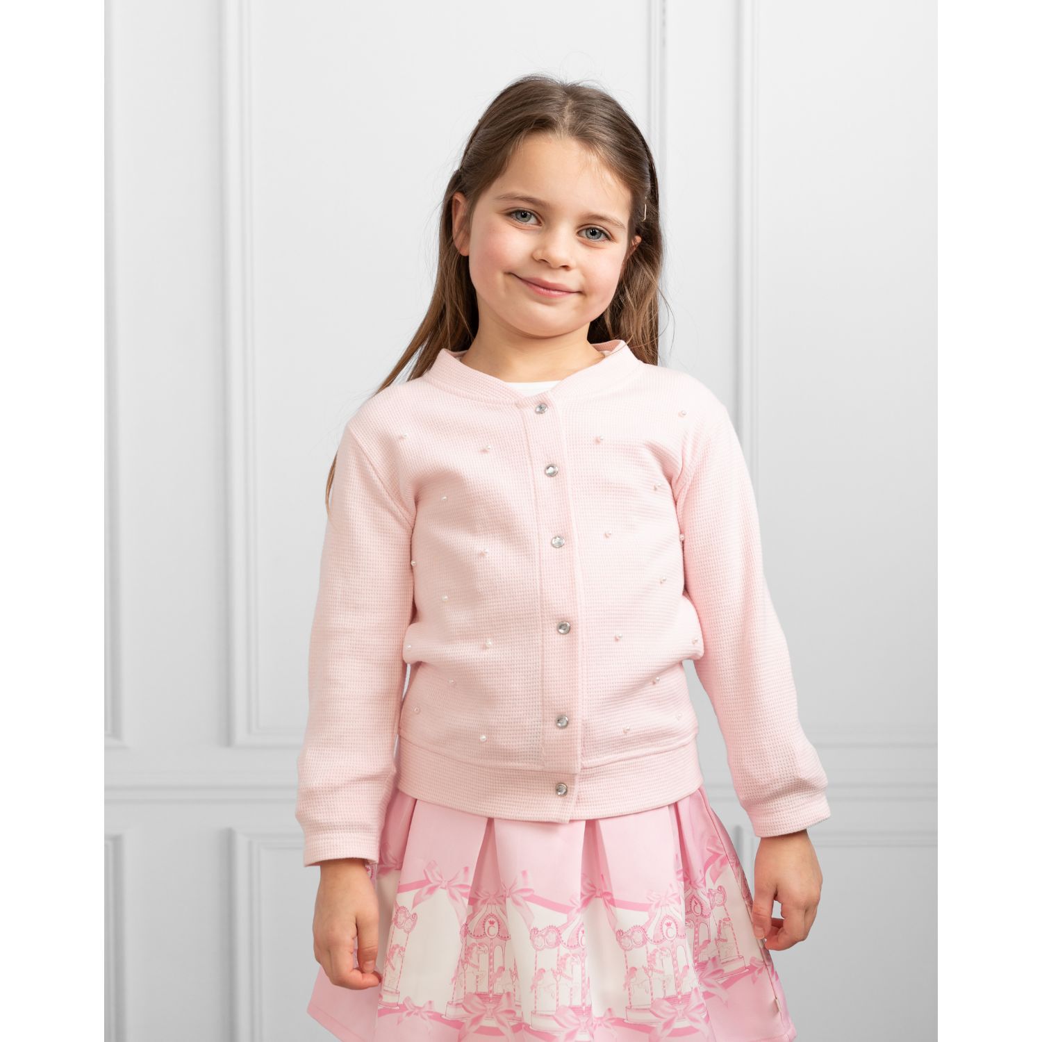 Girls Pink Pearl Cardigan, 1, hi-res image number null