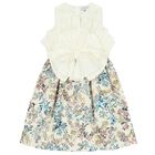 Girls White Floral Jacquard Dress, 1, hi-res