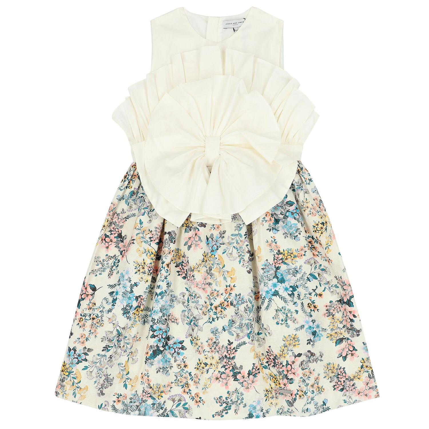 Girls White Floral Jacquard Dress, 1, hi-res