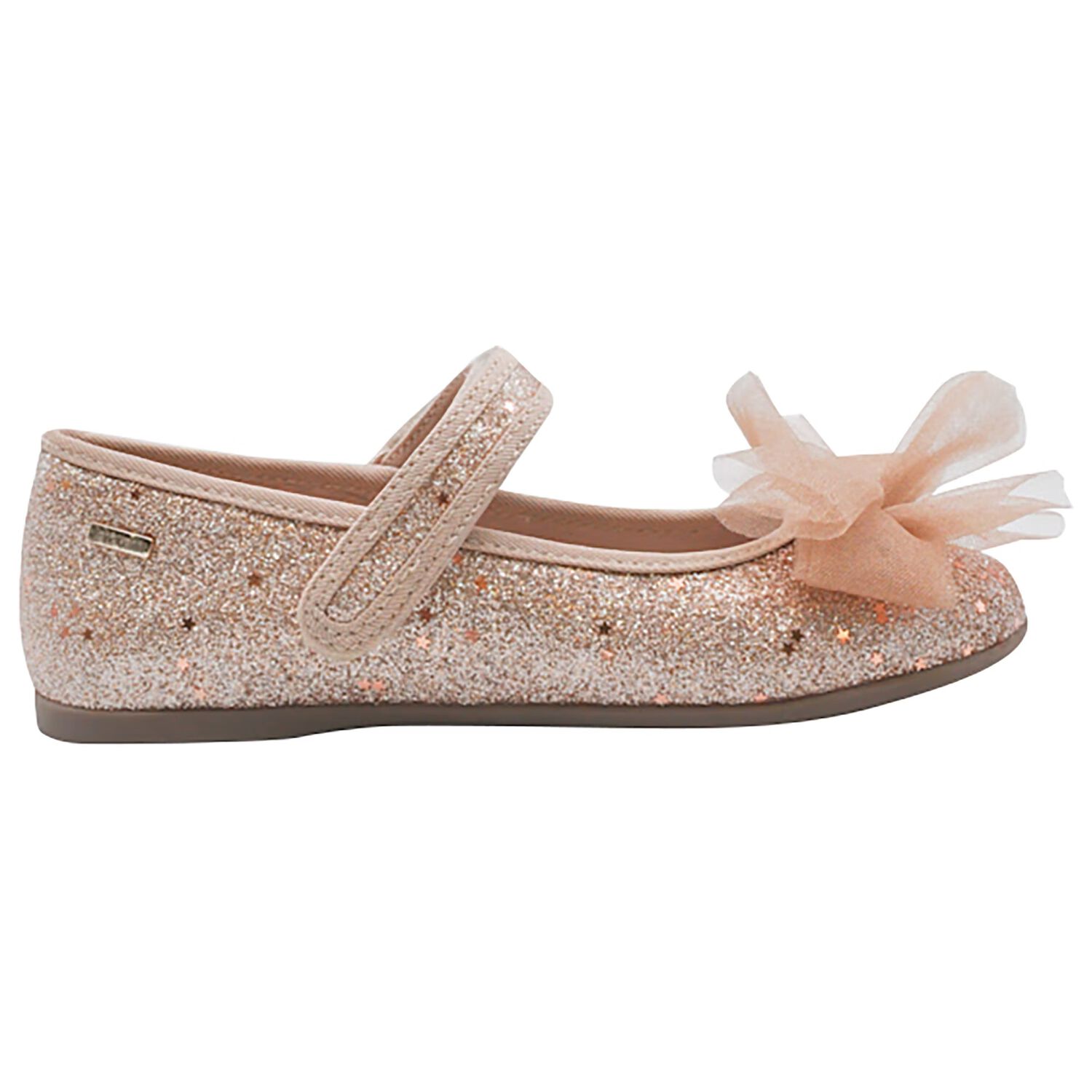 Girls Rose Gold Bow Glitter Shoes, 2, hi-res