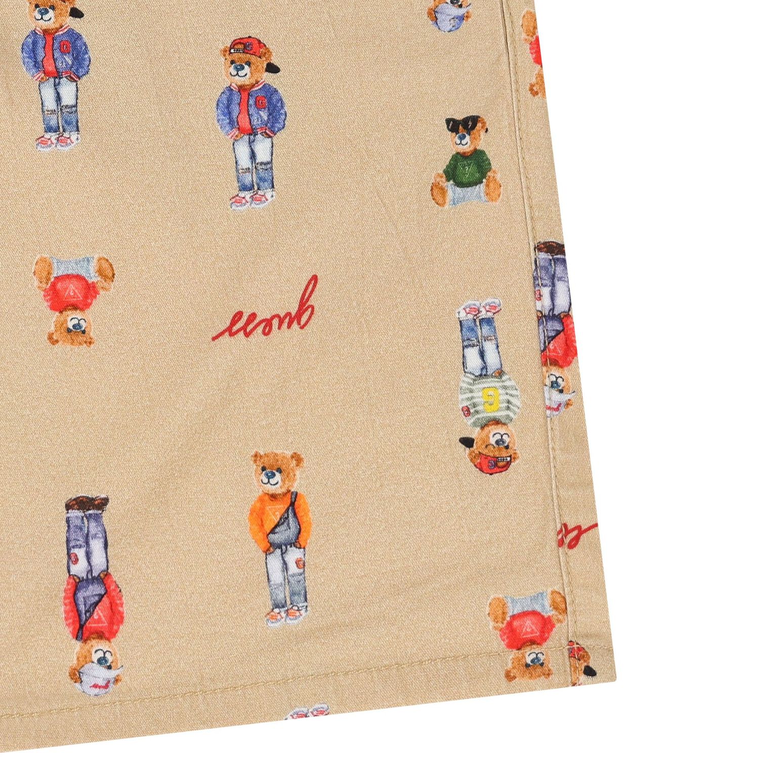 Boys Beige Teddy Bear Shorts, 1, hi-res