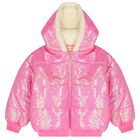 Girls Pink Hooded Sequin Puffer Jacket, 1, hi-res