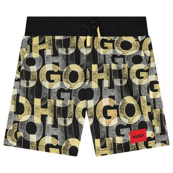 Boys Black & Yellow Logo Swim Shorts