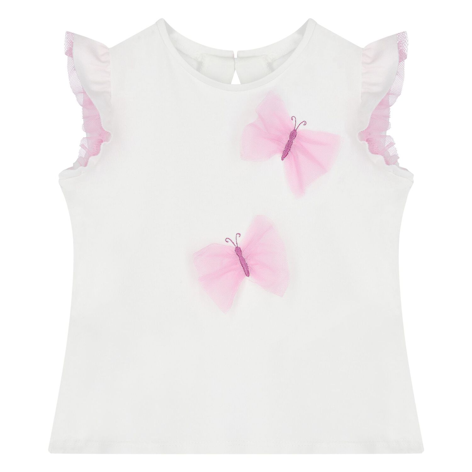 Younger Girls White & Pink Tulle Skirt Set, 1, hi-res