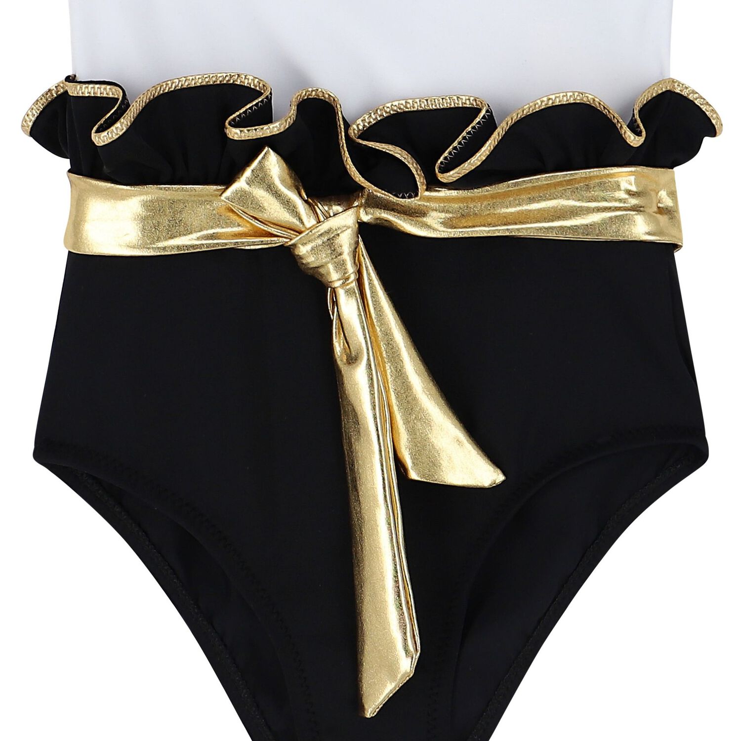 Girls White & Black Ruffled Swimsuit, 1, hi-res image number null