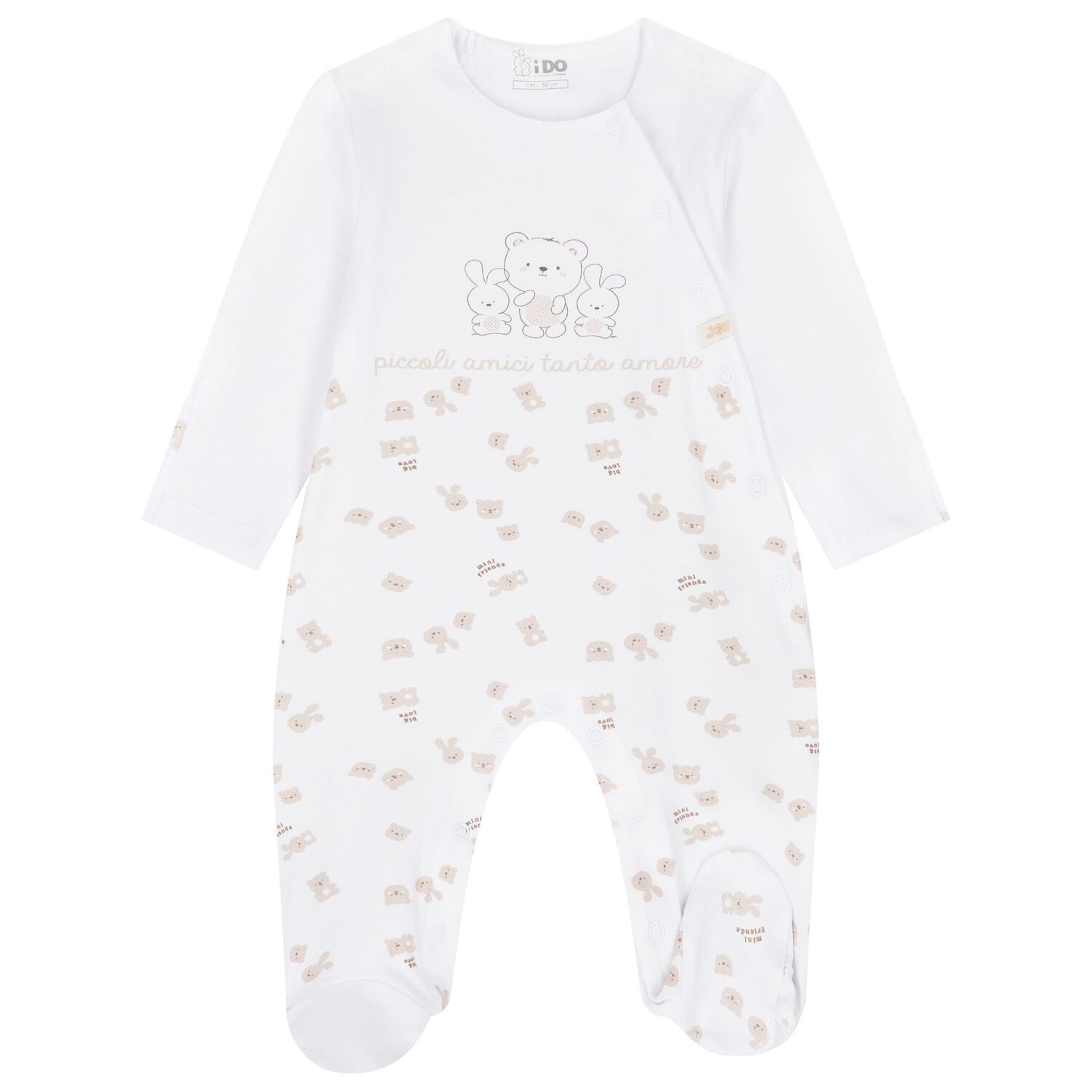 White & Beige Teddy Bear Babygrow Gift Set, 1, hi-res