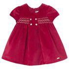Baby Girls Red Smocked Dress, 2, hi-res