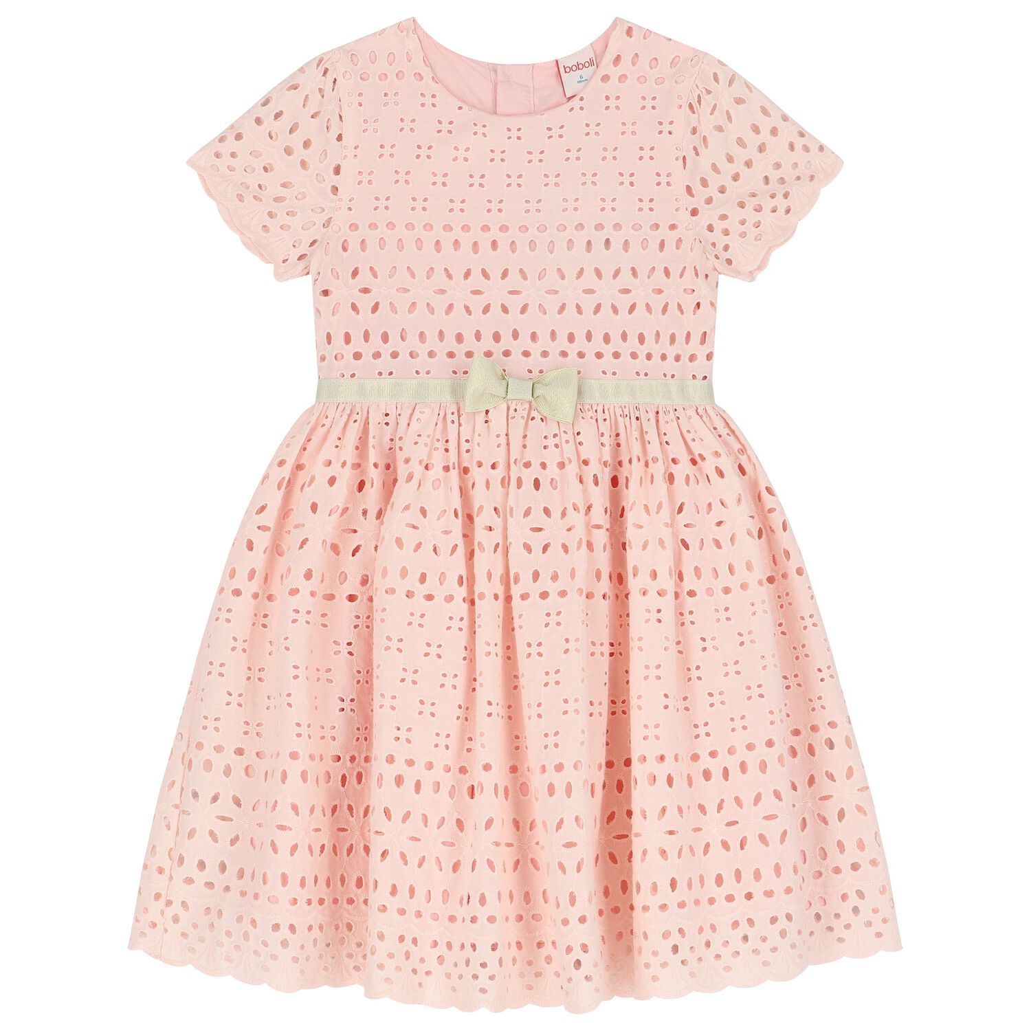 Girls Pink Broderie Anglaise Dress, 1, hi-res