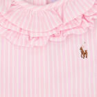 Baby Girls Pink & White Striped Logo Romper, 1, hi-res