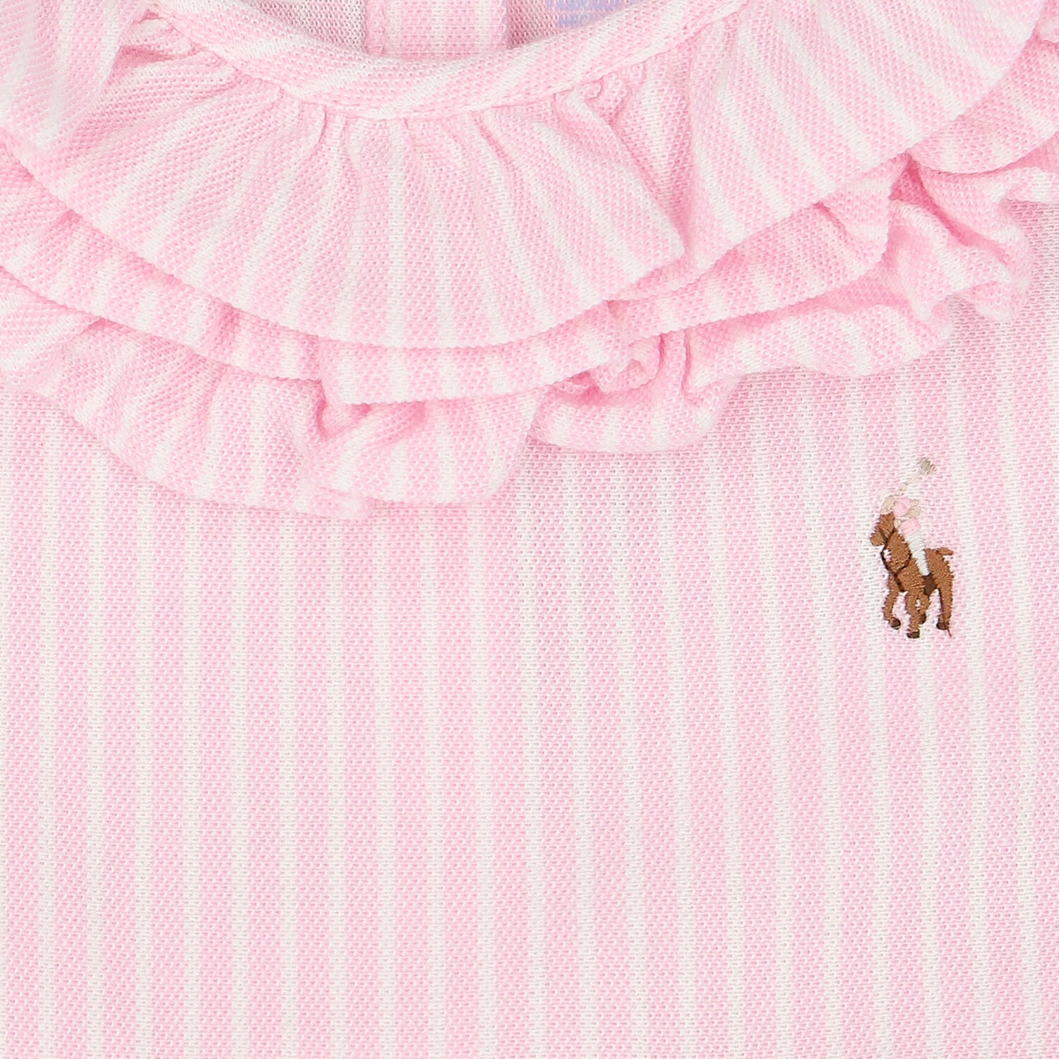 Baby Girls Pink & White Striped Logo Romper, 1, hi-res