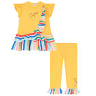 Girls Yellow Stripe Leggings Set, 1, hi-res