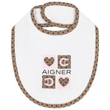 Baby Girls White & Pink Logo Bib