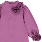 Girls Pink Flowers Satin Dress, 1, hi-res