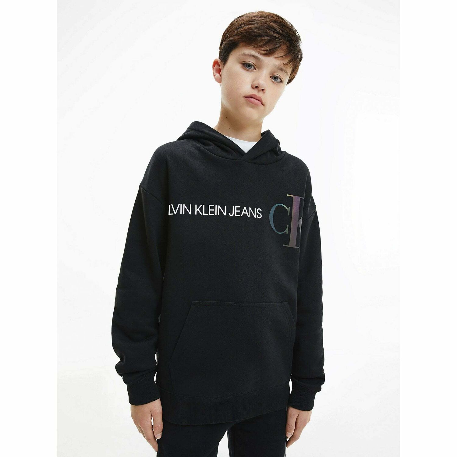 Boys Black Logo Hooded Top, 1, hi-res image number null