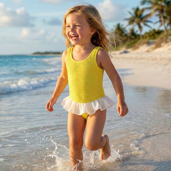 Girls Yellow Ruffle Crinkle Swimsuit