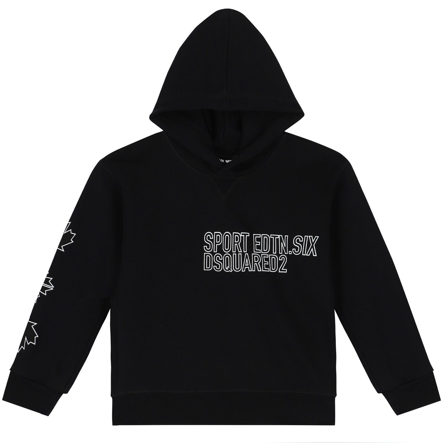 Black Maple Leaf print Logo Hooded Top, 1, hi-res