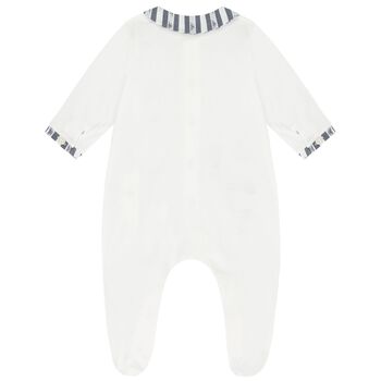 Baby Boys Ivory & Navy Blue Logo Babygrow