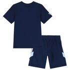 Boys Navy Blue Logo Short Set, 2, hi-res
