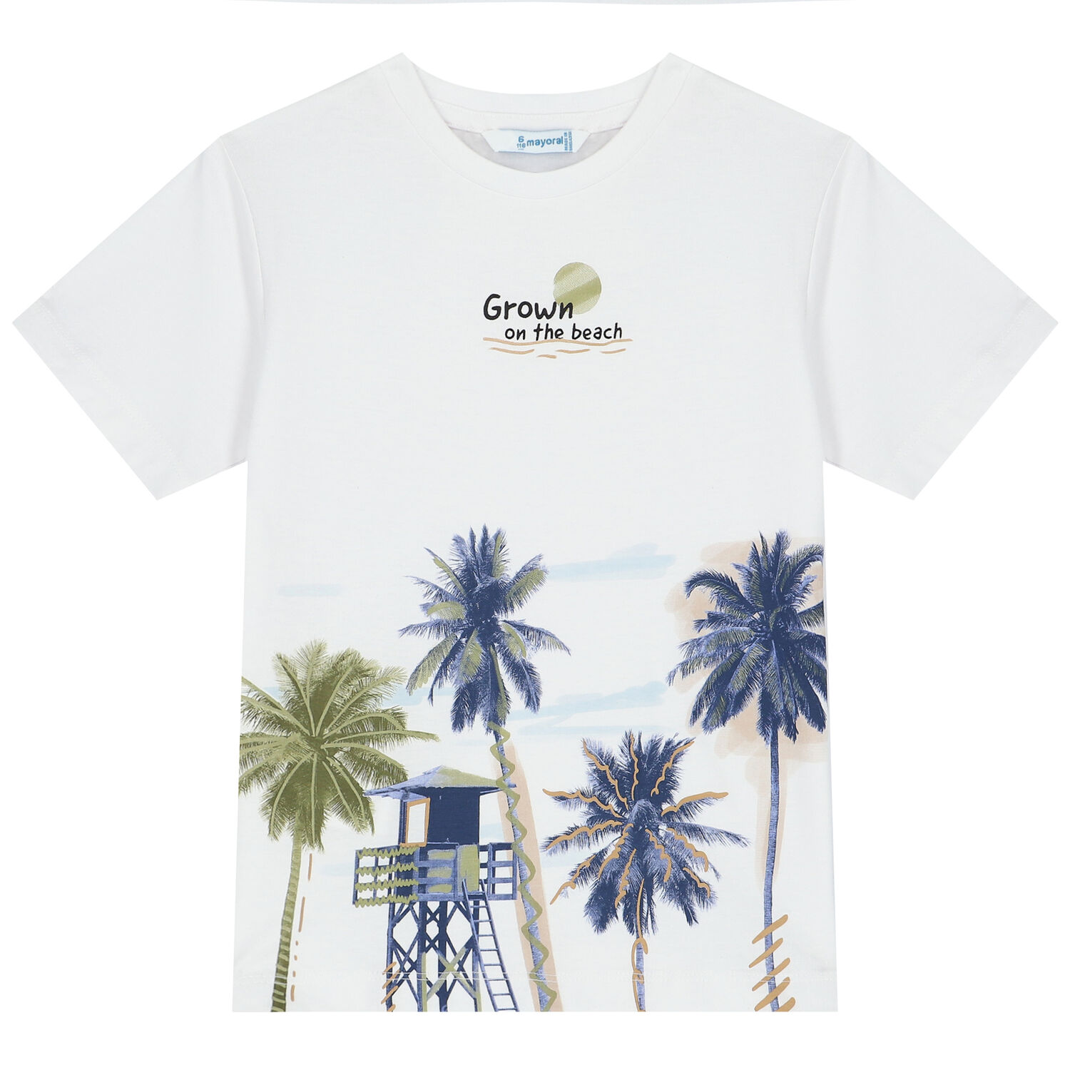 Boys White & Yellow Palm Tree Shorts Set, 1, hi-res