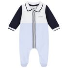 Baby Boys White & Blue Logo Babygrow, 3, hi-res