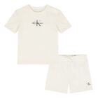 Ivory Cotton Logo Younger Shorts Set, 2, hi-res