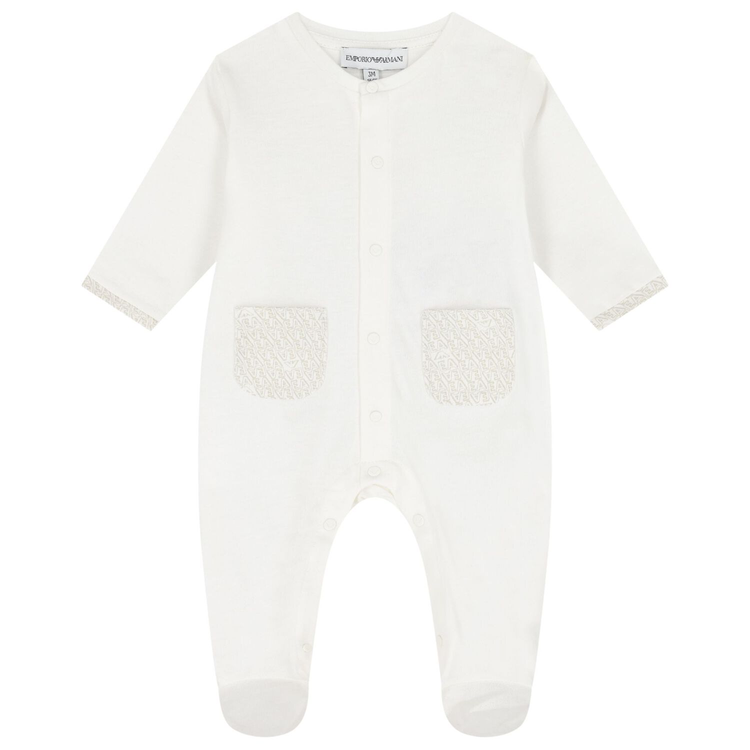 White & Beige Logo Babygrow Set, 5, hi-res