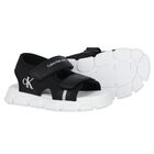 Younger Boys Black & White Logo Sandals, 2, hi-res