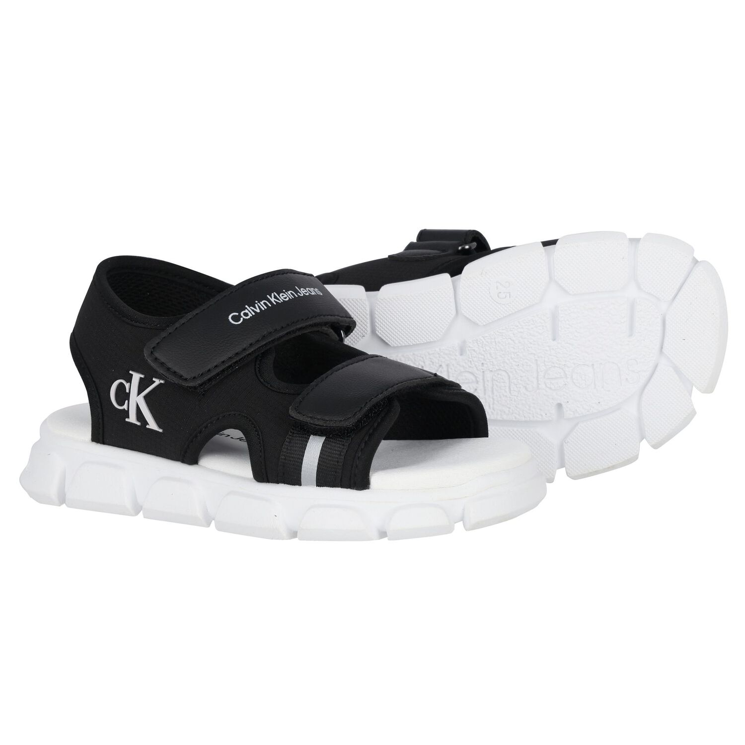 Younger Boys Black & White Logo Sandals, 2, hi-res image number null