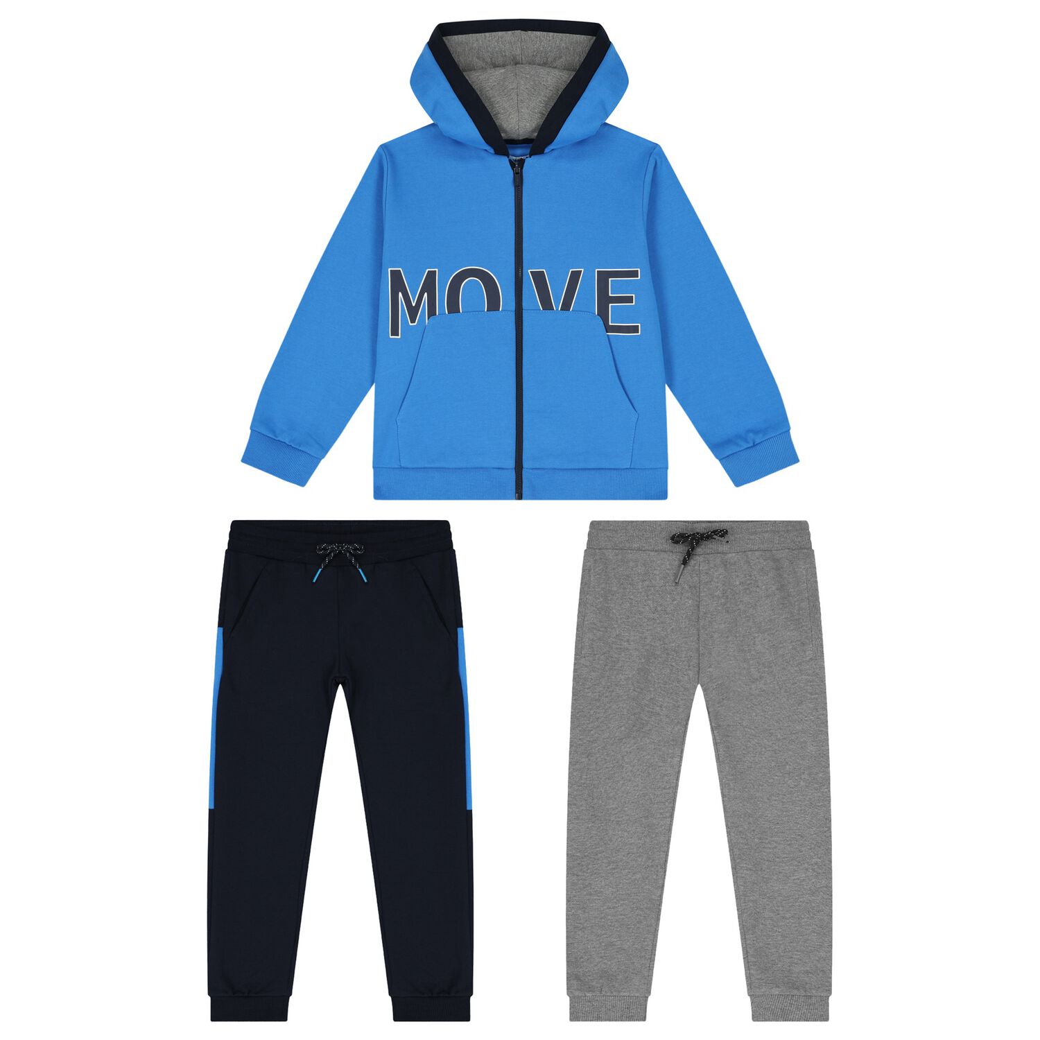 Boys Blue, Grey & Navy Tracksuit Set (3 Piece), 1, hi-res image number null