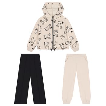Girls Ivory & Black Teddy Bear 3 Piece Tracksuit