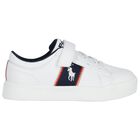 Boys White & Navy Blue Logo Trainers , 1, hi-res