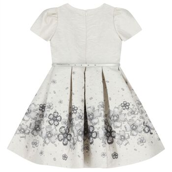 Girls Ivory Floral Jacquard Dress
