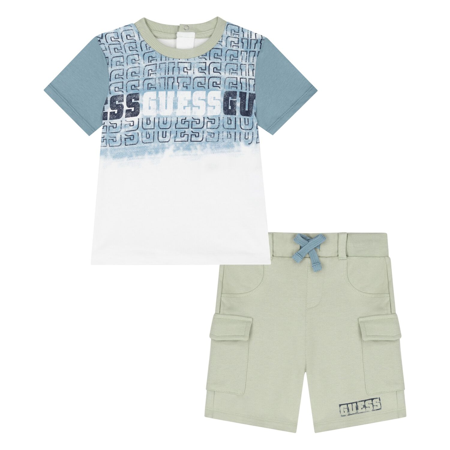 Younger Boys White & Green Logo Shorts Set, 1, hi-res