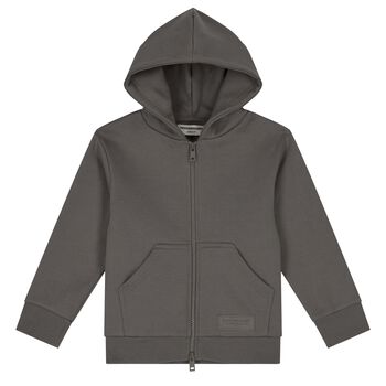 Beige Logo Hooded Zip Up Top
