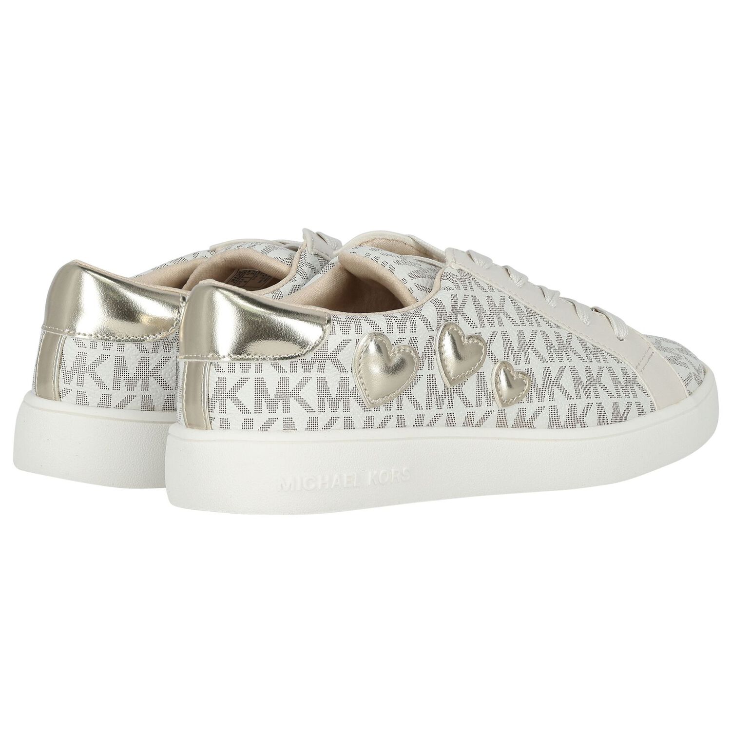 Girls Ivory & Gold Logo Hearts Trainers, 1, hi-res image number null