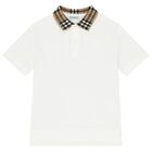 Boys White Logo Check Polo Shirt, 1, hi-res