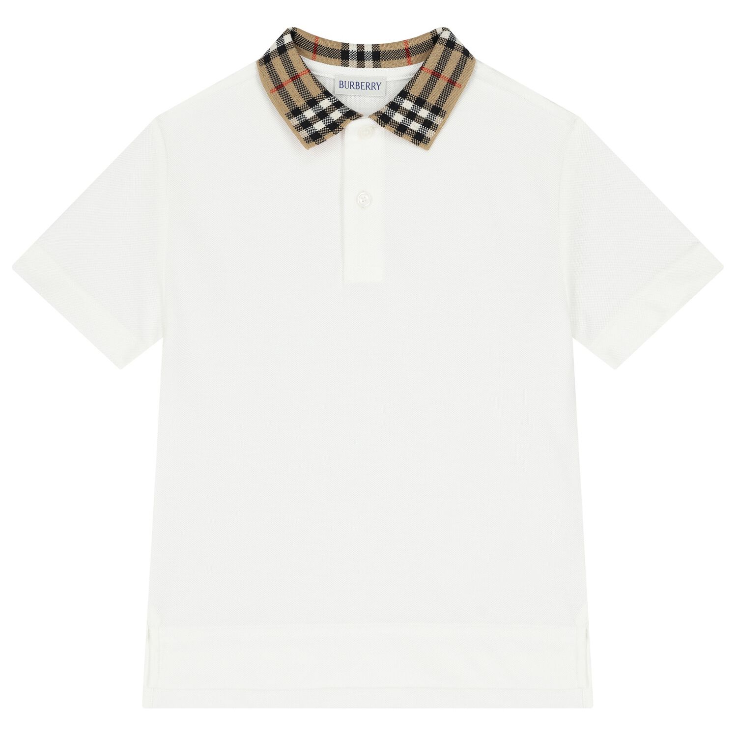 Boys White Logo Check Polo Shirt, 1, hi-res image number null