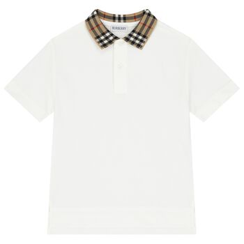 Boys White Logo Check Polo Shirt