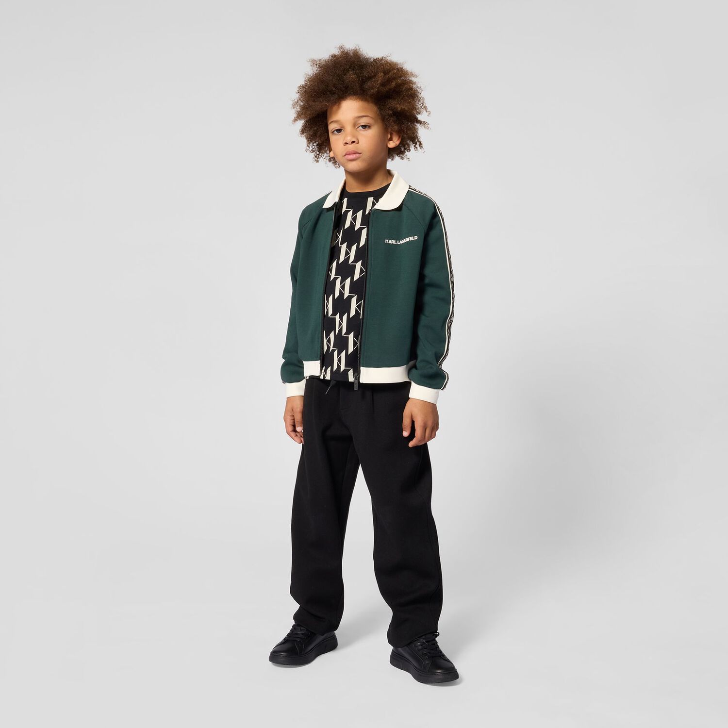 Boys Green Logo Zip Up Top, 1, hi-res