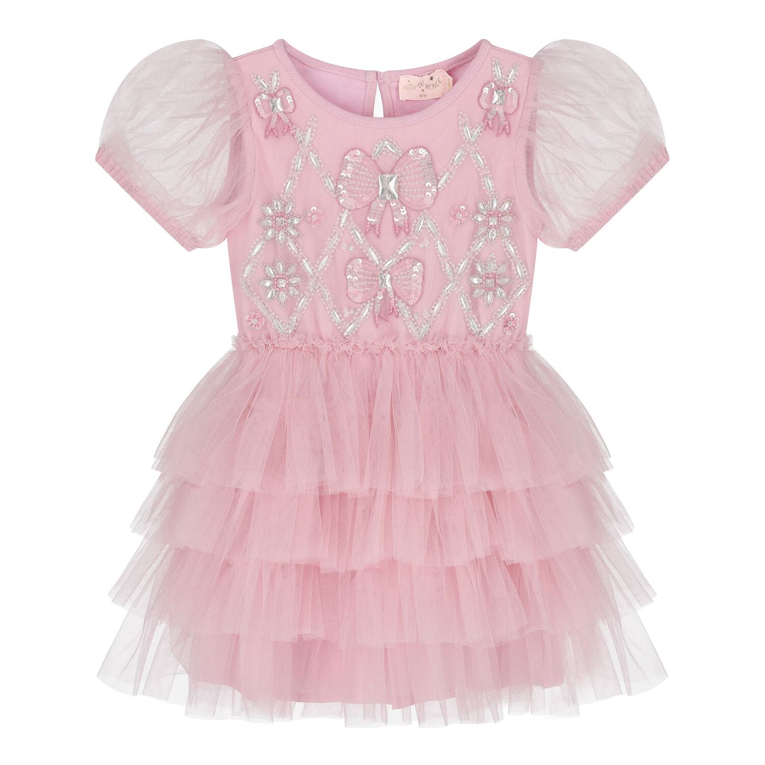 Baby Girls Pink Embellished Crystal Tulle Dress Set, 1, hi-res