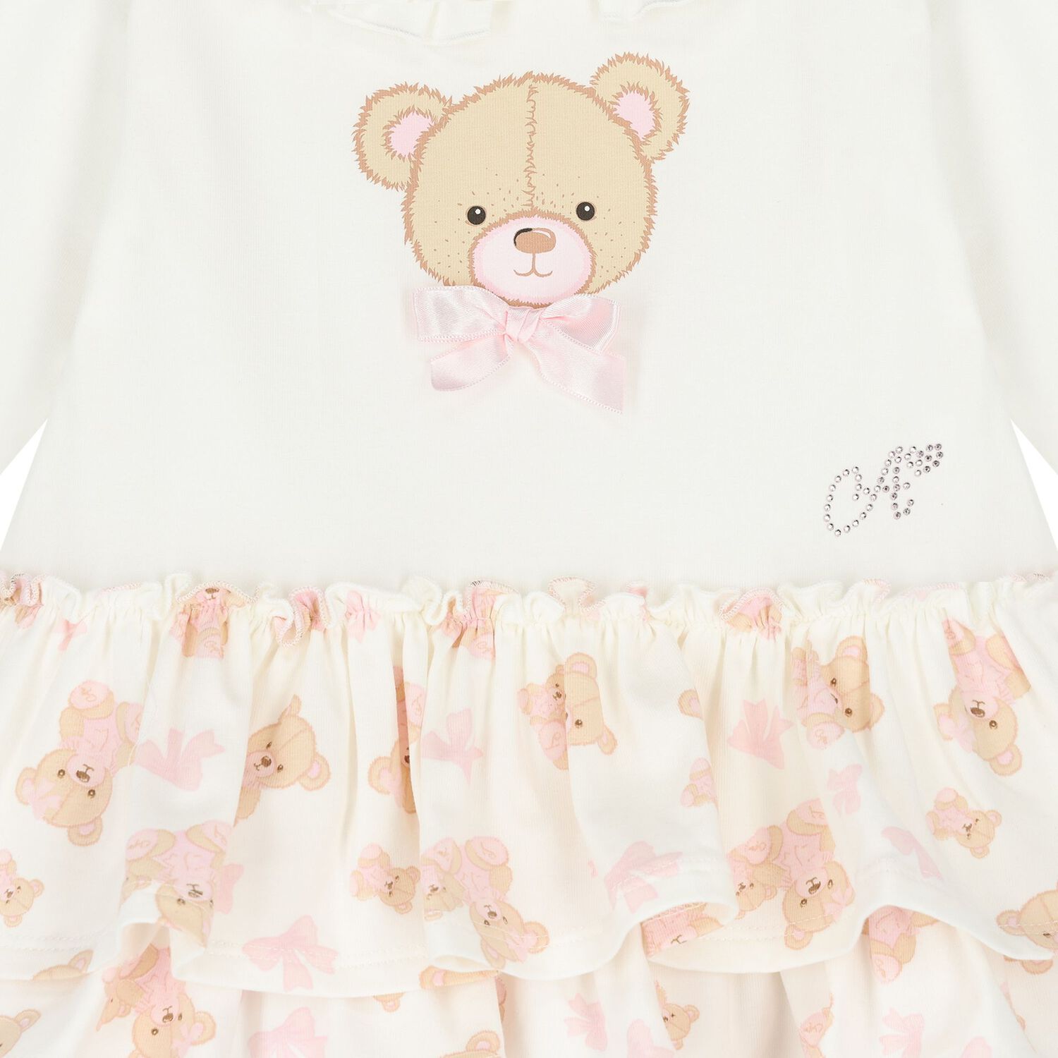 Baby Girls White Teddy Bear Dress, 1, hi-res image number null