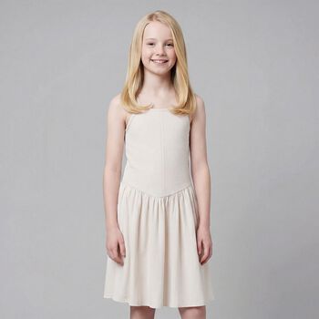 Girls Ivory Ribbed Dress