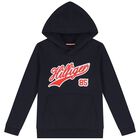 Boys Navy Blue Logo Hooded Top, 1, hi-res