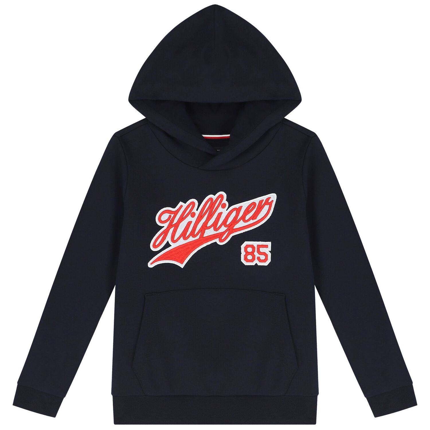 Boys Navy Blue Logo Hooded Top, 1, hi-res