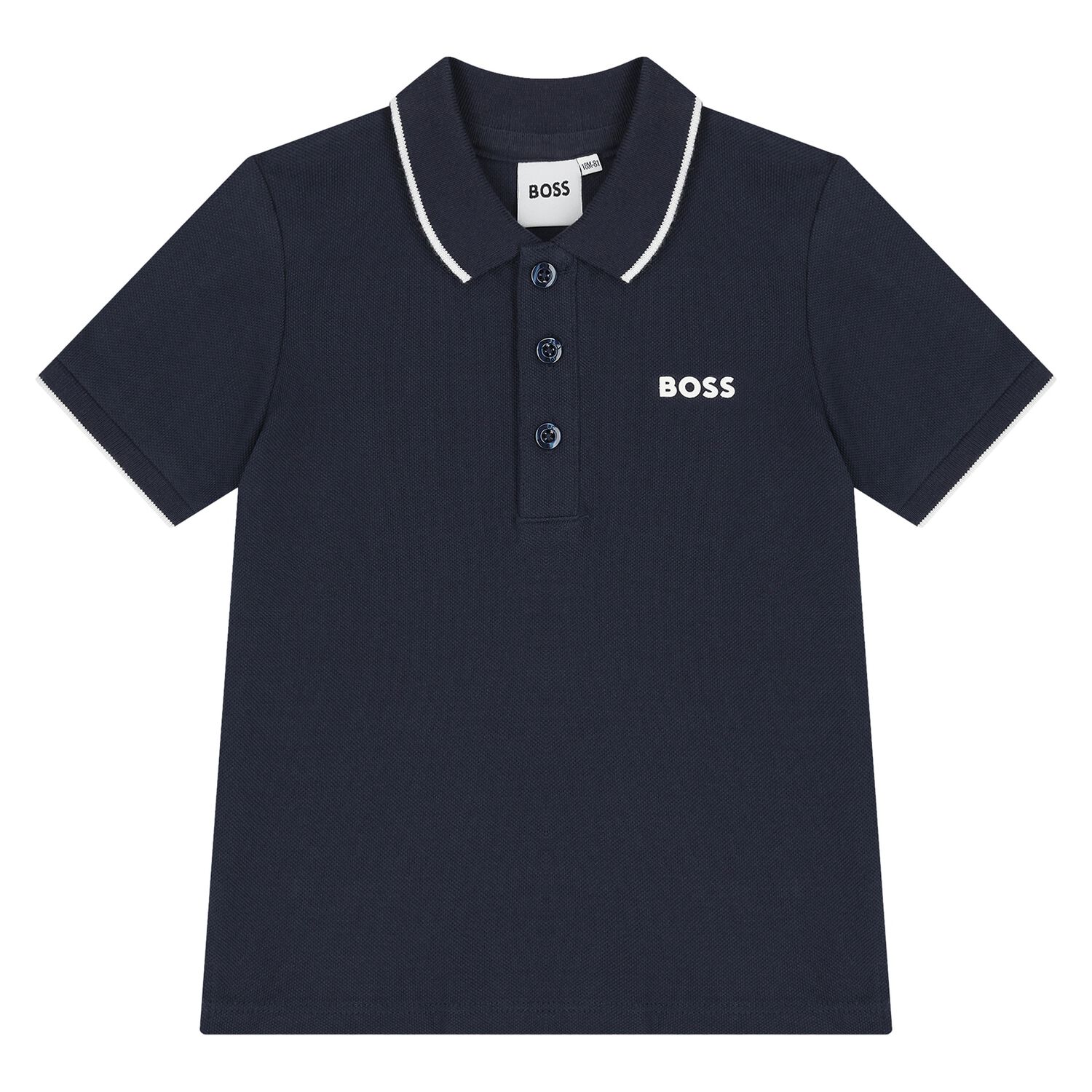 Younger Boys Navy Blue Logo Polo Shirt, 1, hi-res